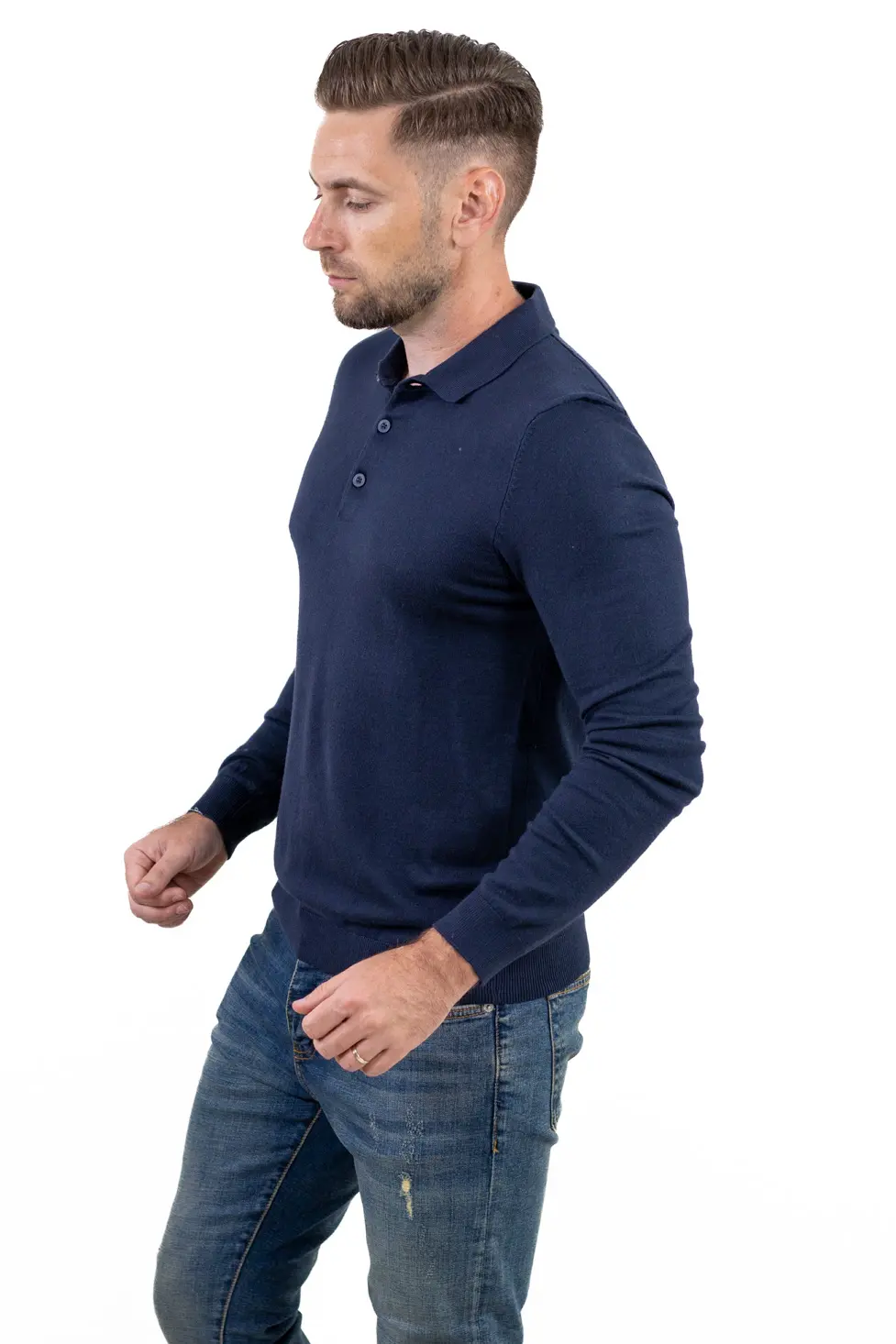 Pulover elegant tip polo pentru bărbați – bleumarin [4]