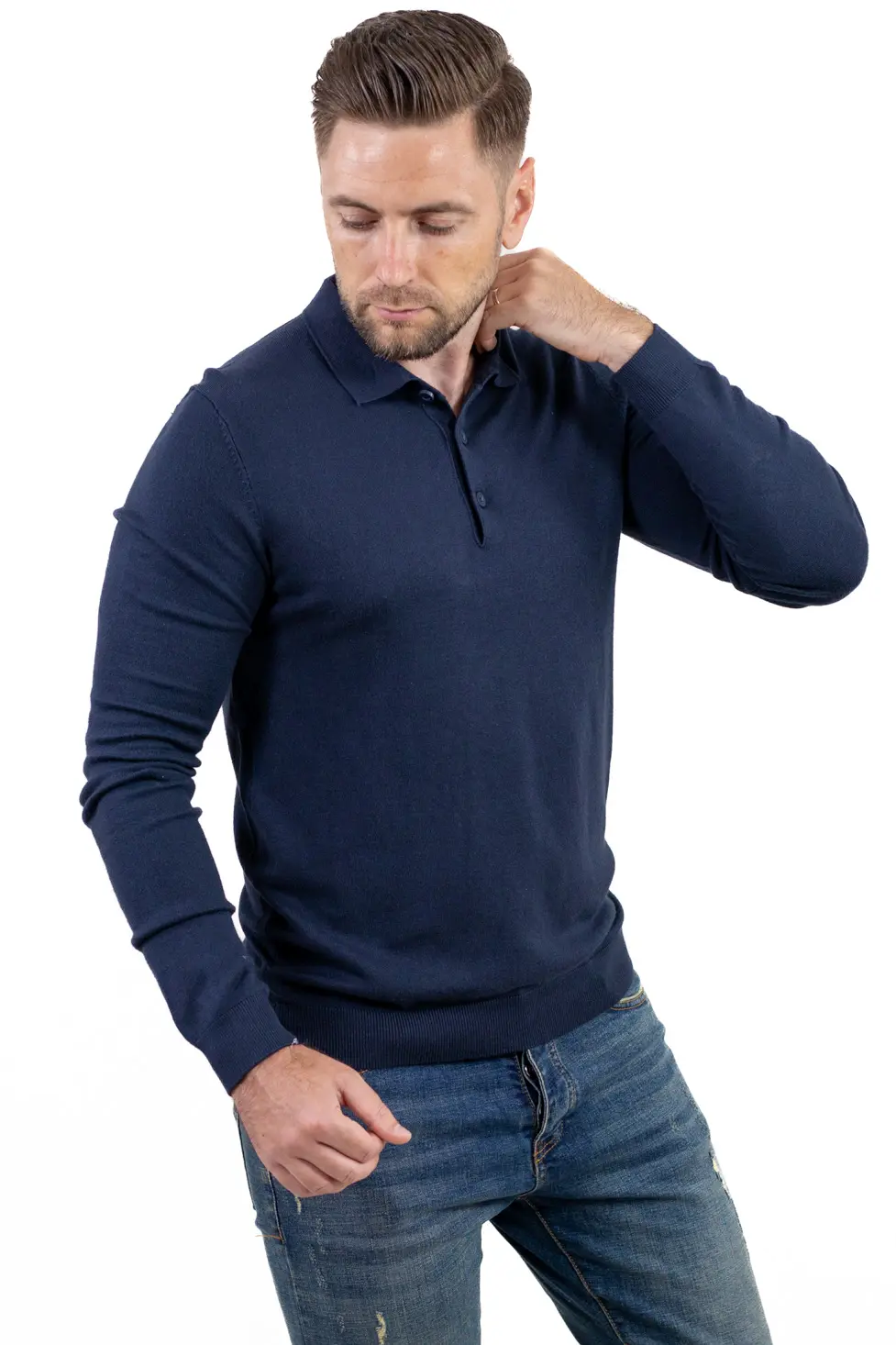 Pulover elegant tip polo pentru bărbați – bleumarin [3]