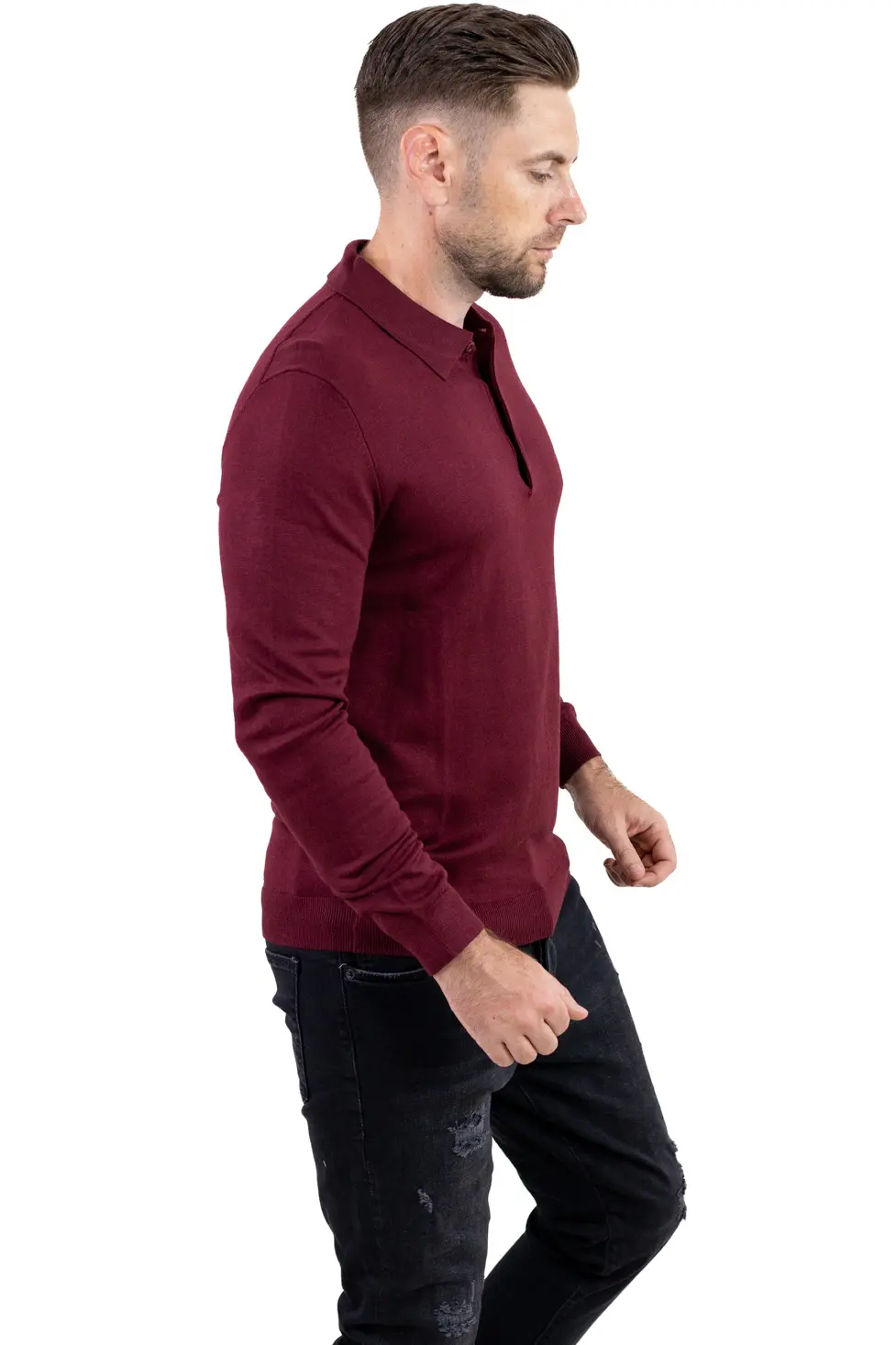 Pulover elegant tip polo pentru bărbați – bordo [5]