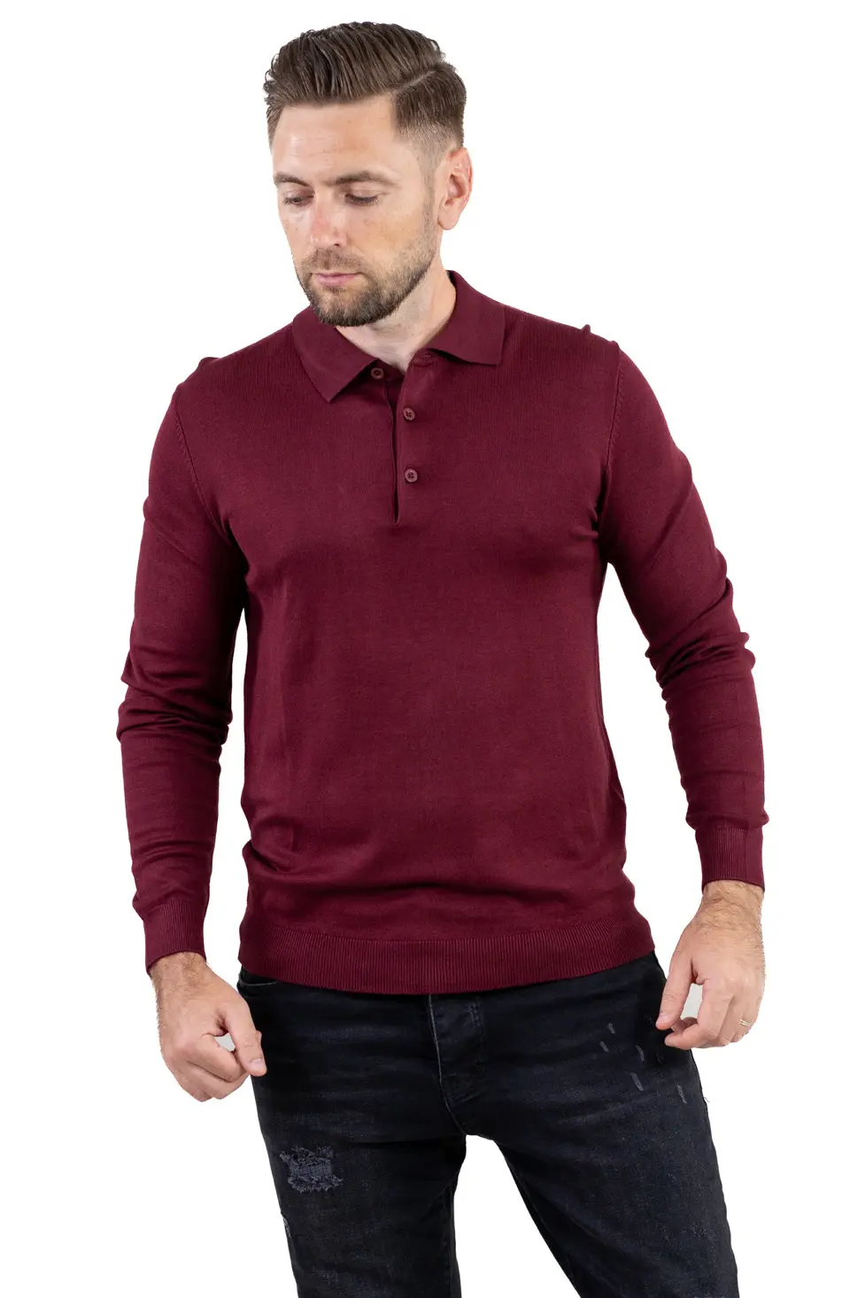 Pulover elegant tip polo pentru bărbați – bordo [3]