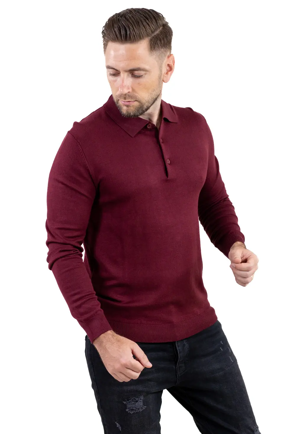 Noutati - Pulover elegant tip polo pentru bărbați – bordo