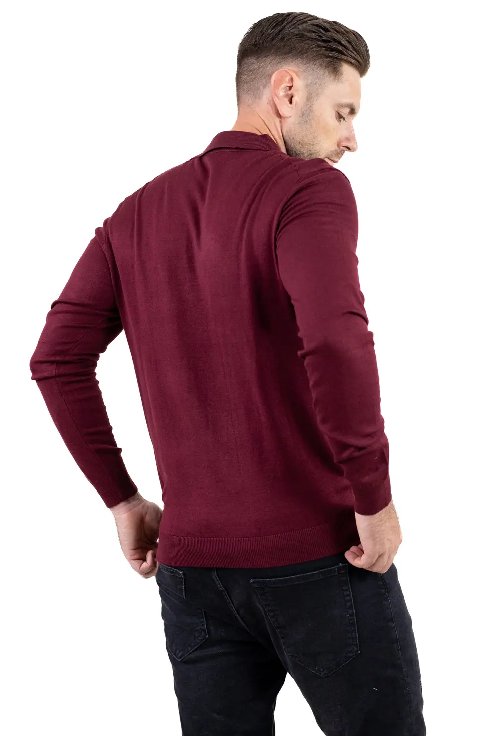 Pulover elegant tip polo pentru bărbați – bordo [8]