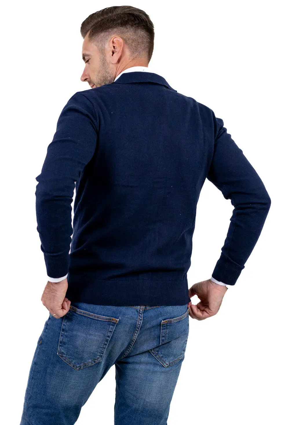 Cardigan bleumarin pentru bărbați din vâscoză, lână și poliamidă [3]