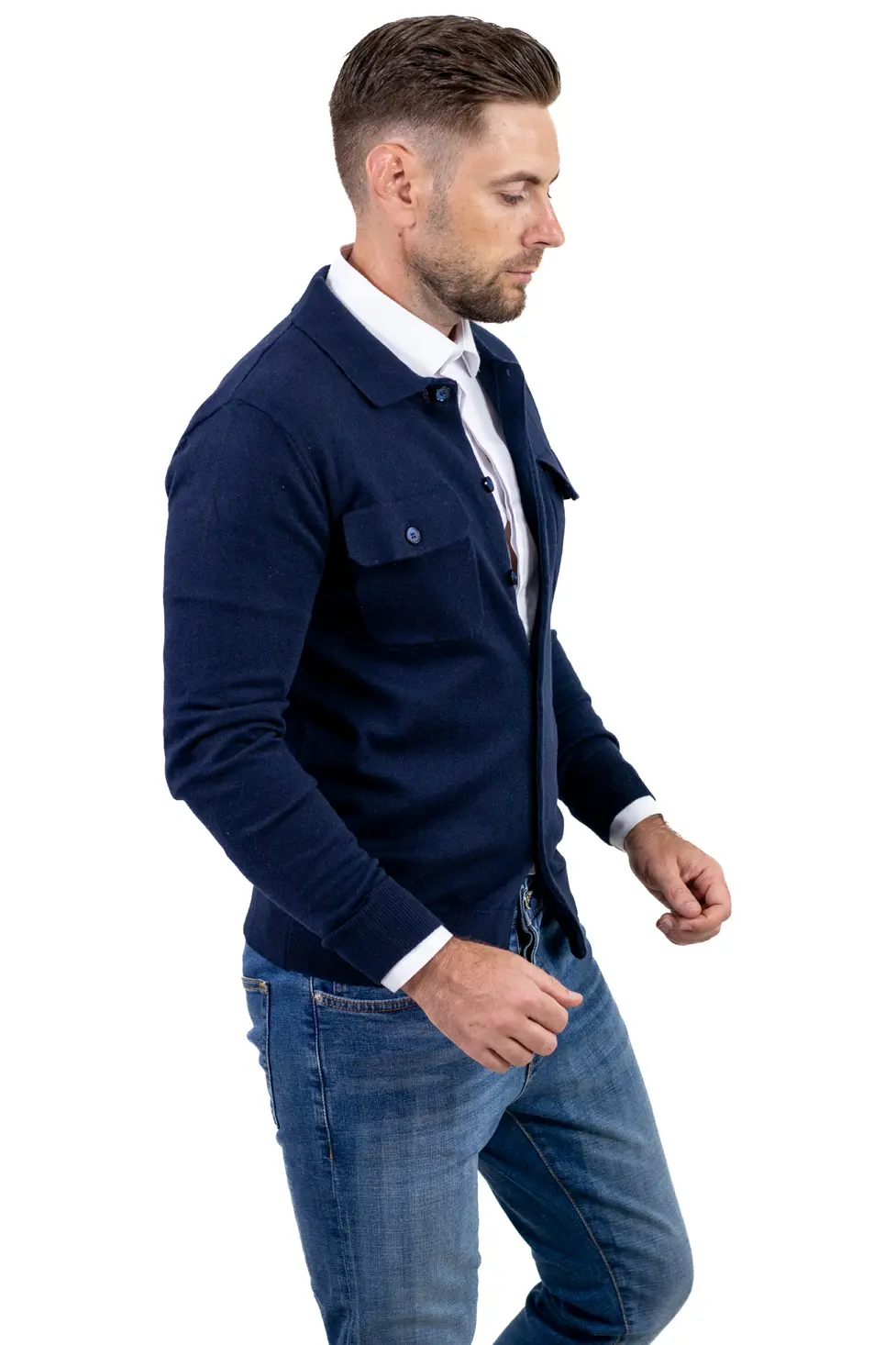 Cardigan bleumarin pentru bărbați din vâscoză, lână și poliamidă [8]