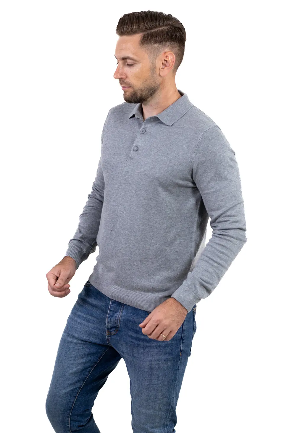 Noutati - Pulover elegant tip polo pentru bărbați – gri