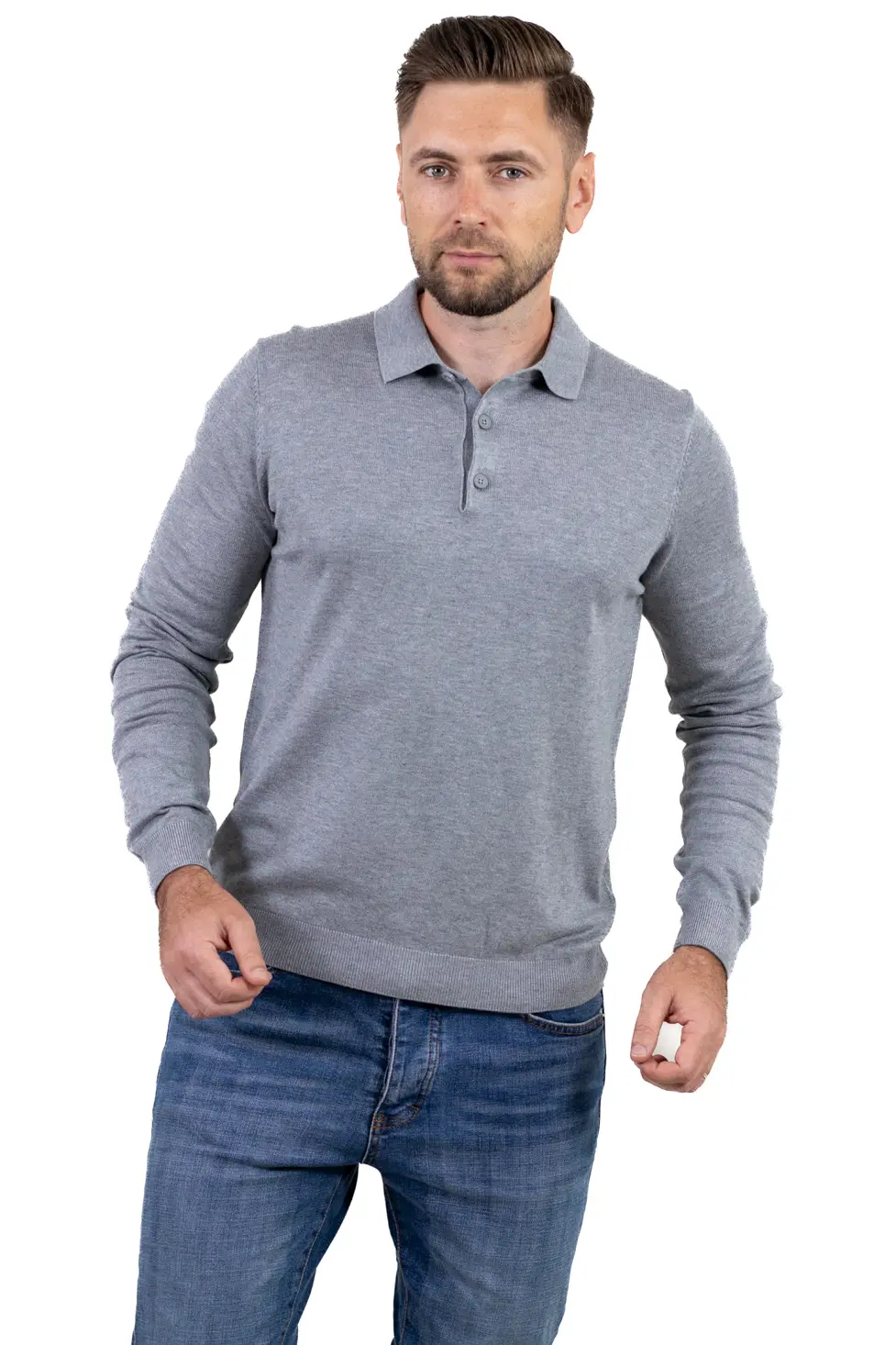Pulover elegant tip polo pentru bărbați – gri [4]