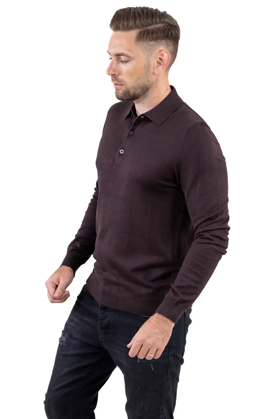 Pulover elegant tip polo pentru bărbați – maro [4]
