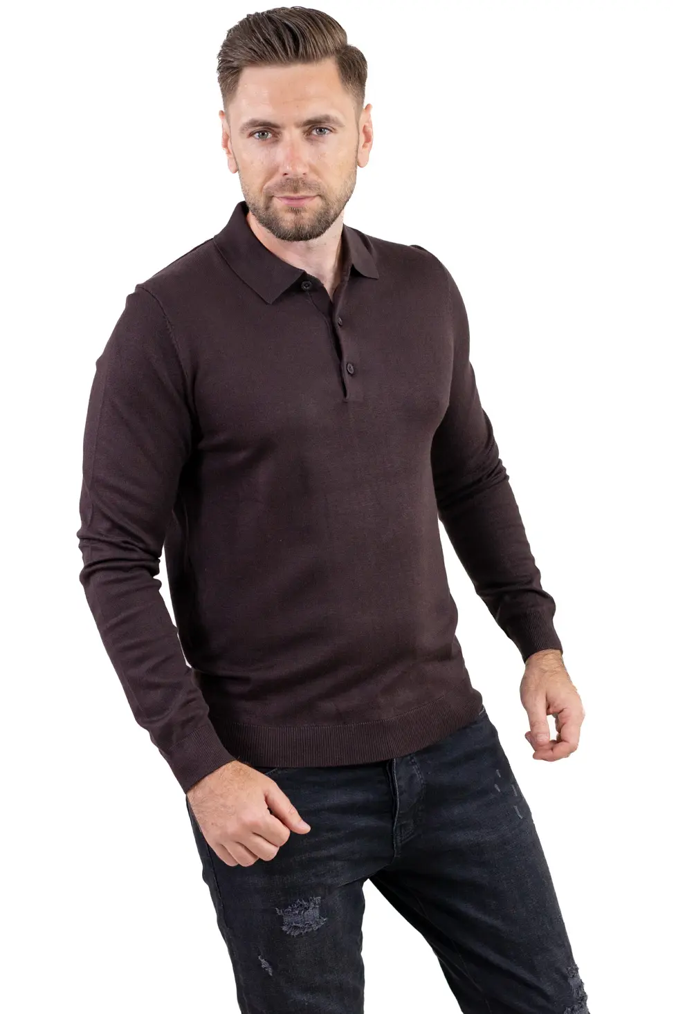 Noutati - Pulover elegant tip polo pentru bărbați – maro