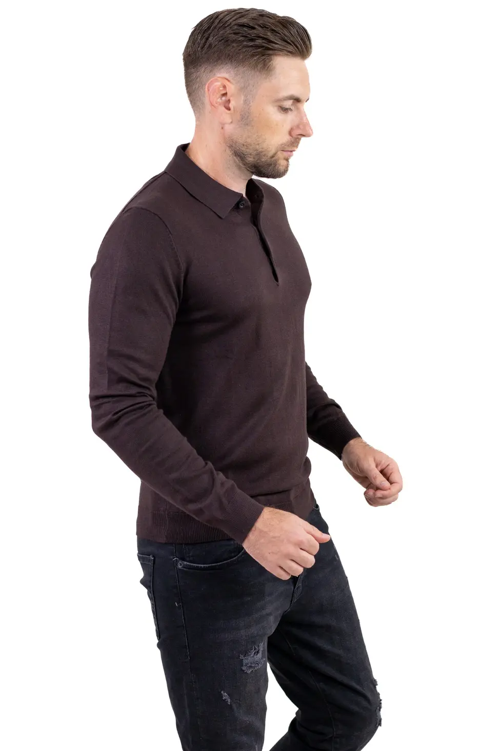 Pulover elegant tip polo pentru bărbați – maro [5]