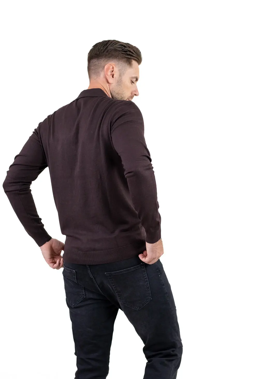 Pulover elegant tip polo pentru bărbați – maro [7]
