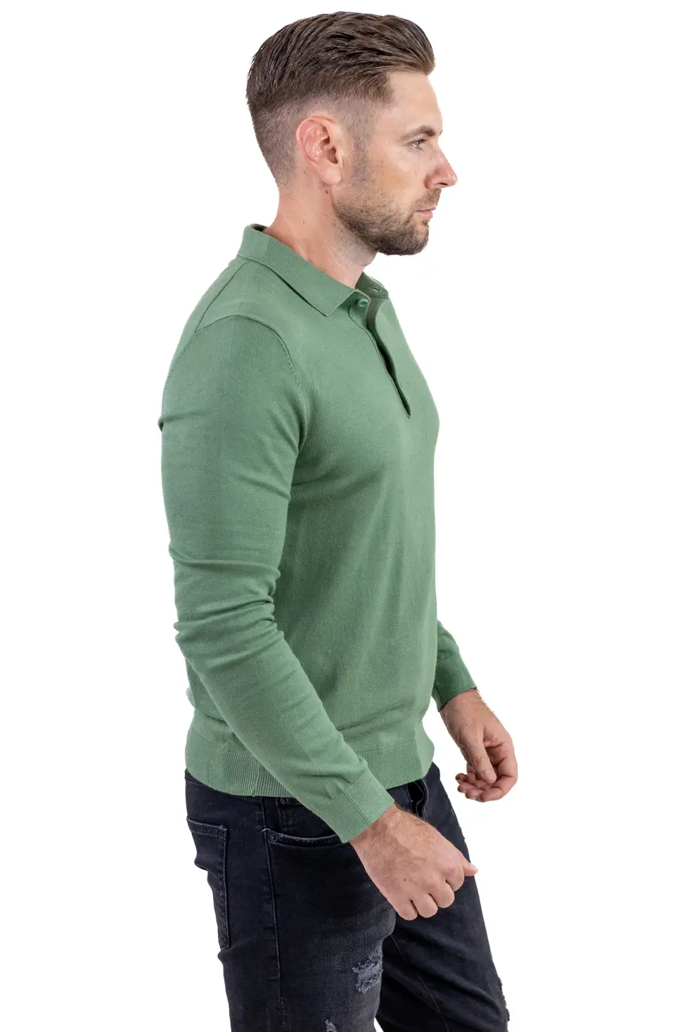Pulover elegant tip polo pentru bărbați – verde menta [7]