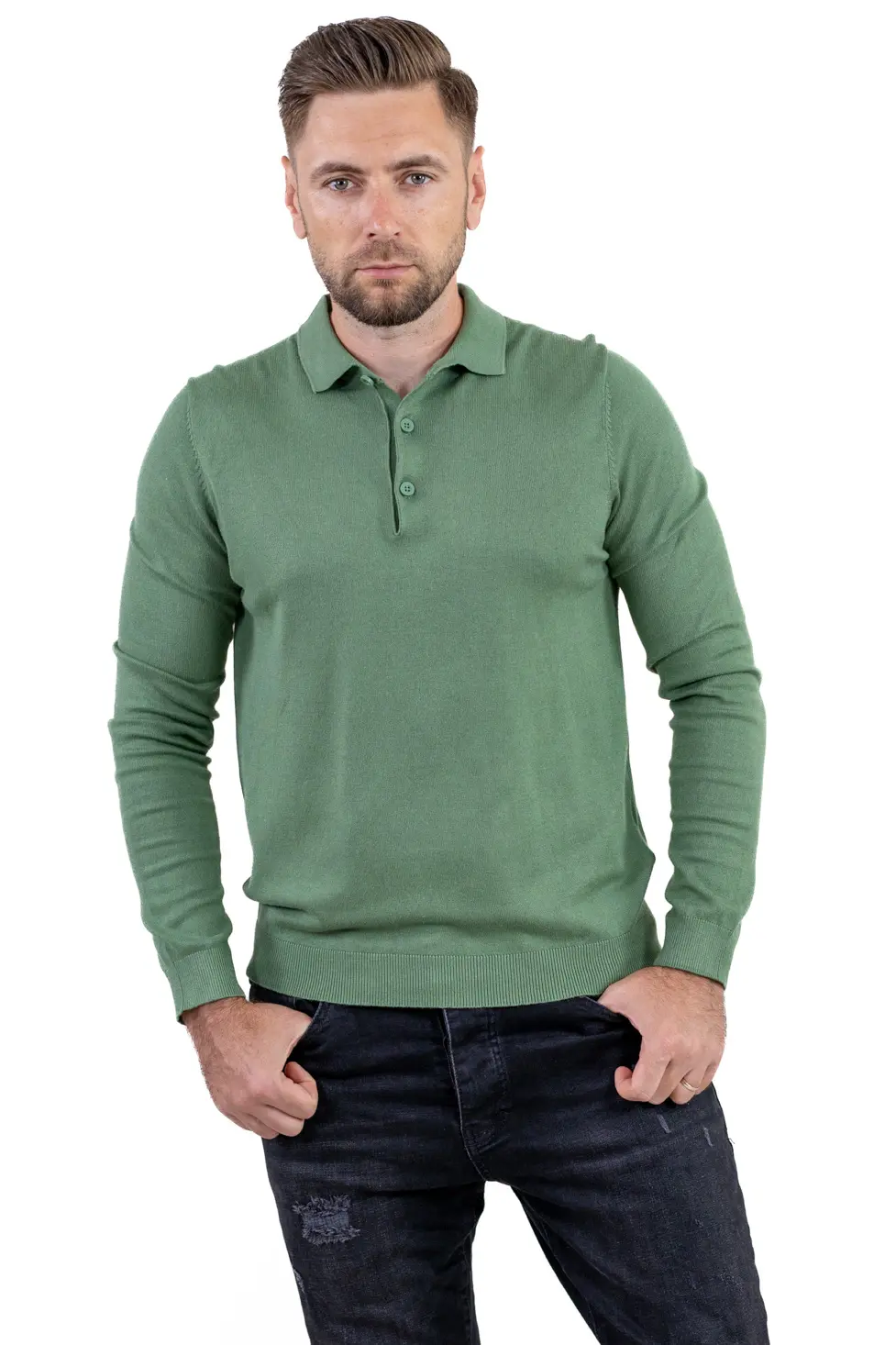 Noutati - Pulover elegant tip polo pentru bărbați – verde menta