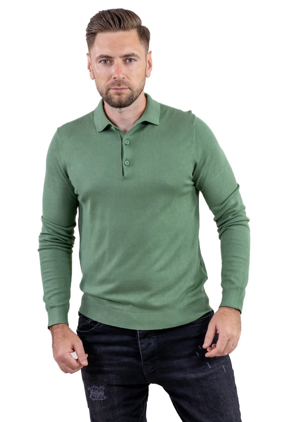 Pulover elegant tip polo pentru bărbați – verde menta [3]