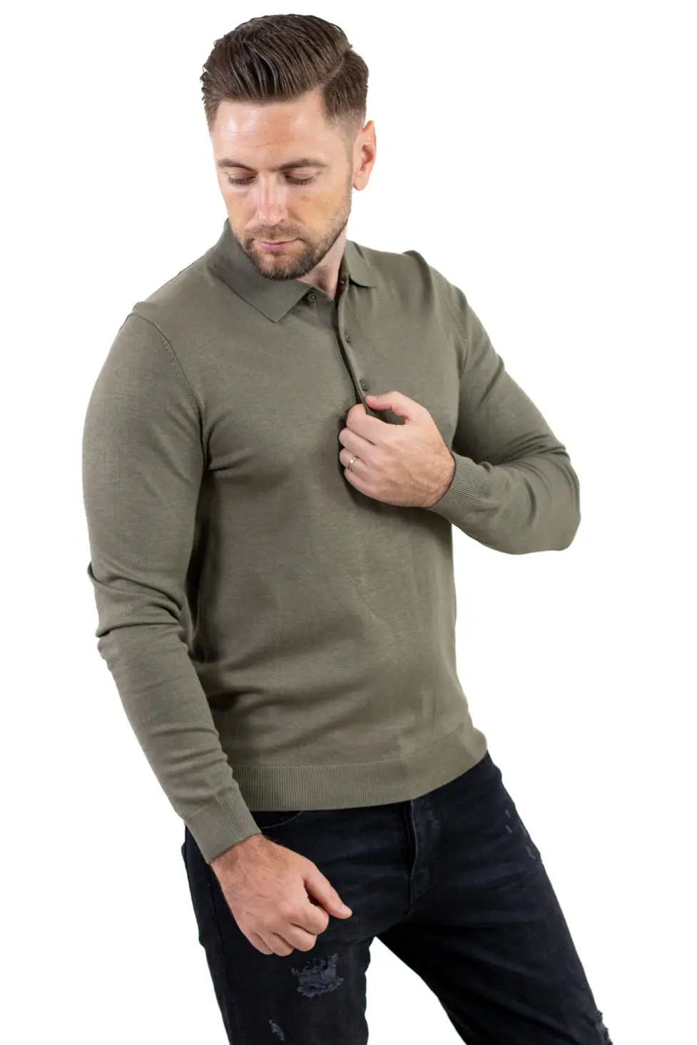 Noutati - Pulover elegant tip polo pentru bărbați – verde