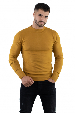 Pulover galben mustar barbati cu guler rotund [5]