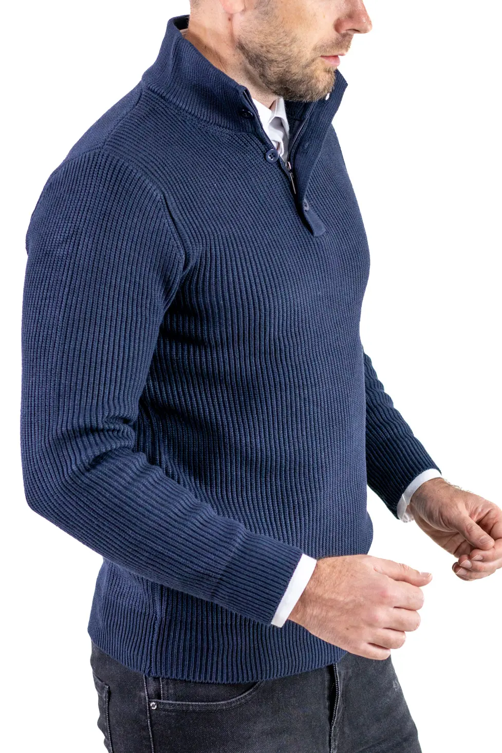 Pulover bărbați din tricot cu guler semi-înălțat și fermoar bleumarin [7]