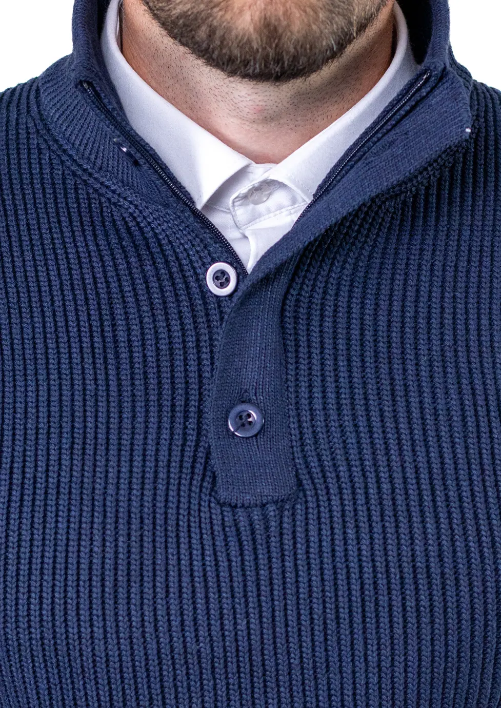 Pulover bărbați din tricot cu guler semi-înălțat și fermoar bleumarin [3]