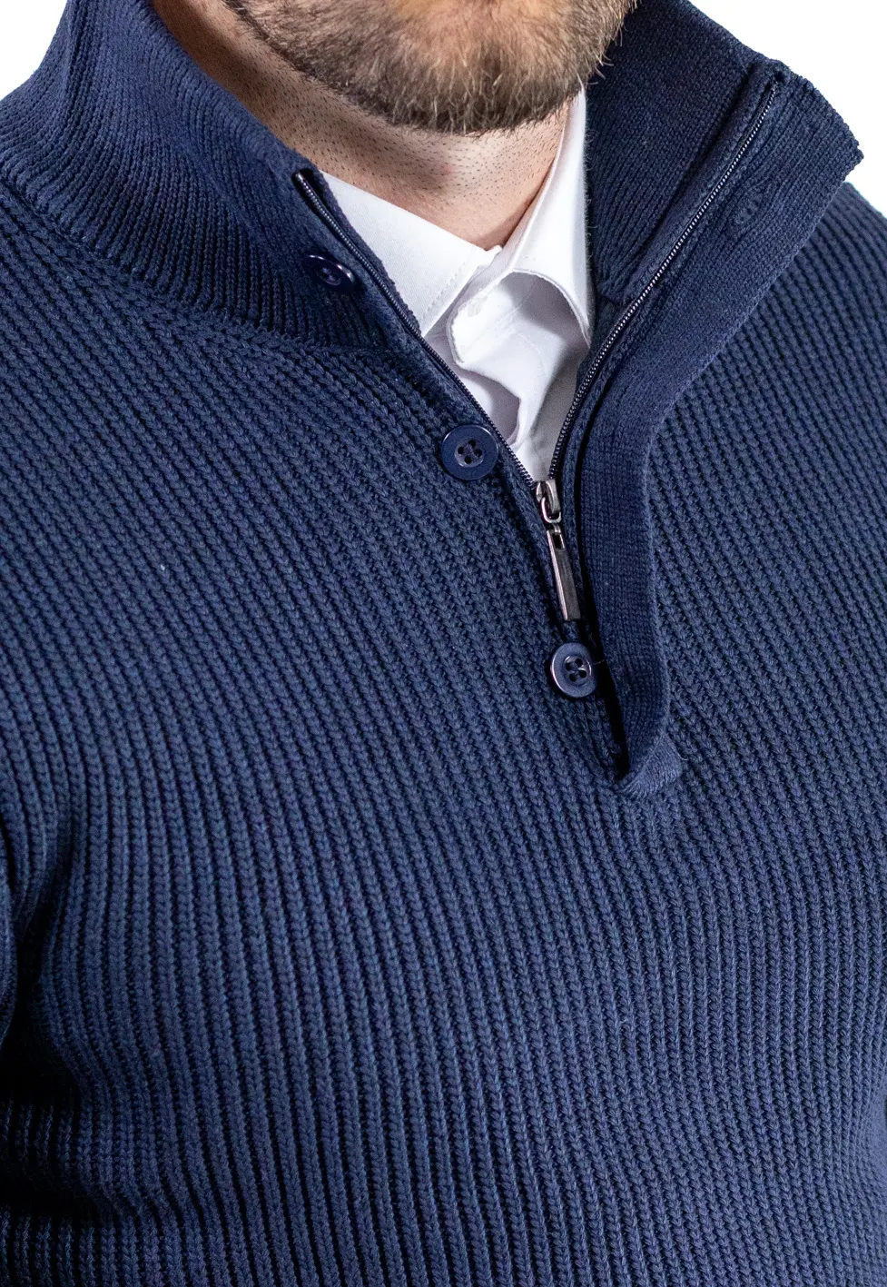 Pulover bărbați din tricot cu guler semi-înălțat și fermoar bleumarin [1]