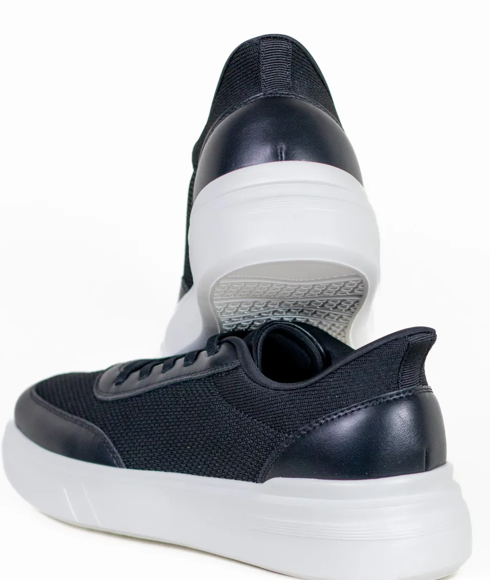 Sneaker negru casual din material textil si inserții de piele eco [2]