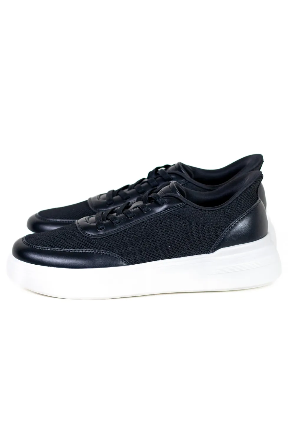 Sneaker negru casual din material textil si inserții de piele eco [6]