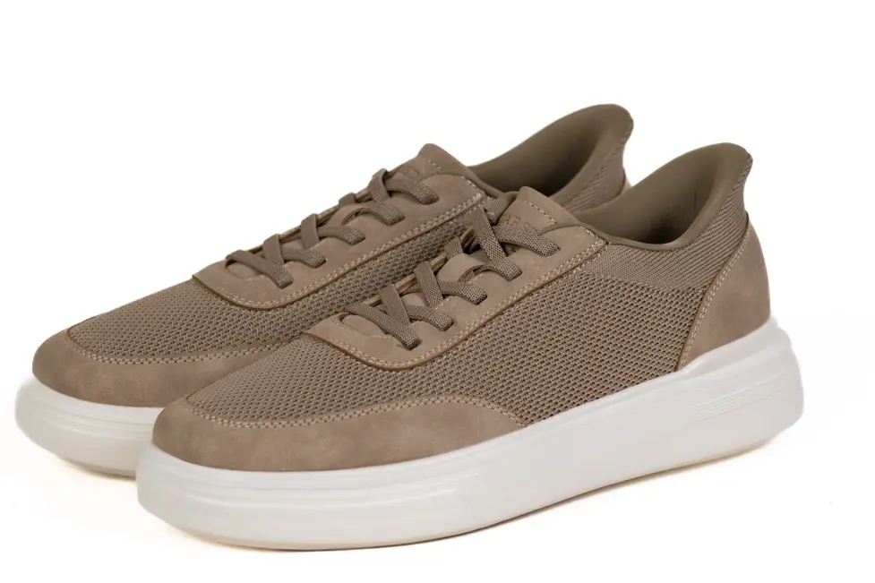 Barbati - Sneaker bej casual din material textil si inserții de piele eco