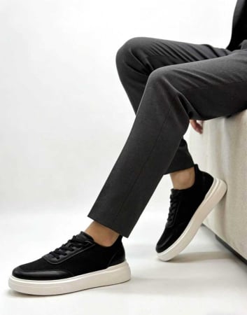 INCALTAMINTE - Sneaker negru casual din material textil si inserții de piele eco