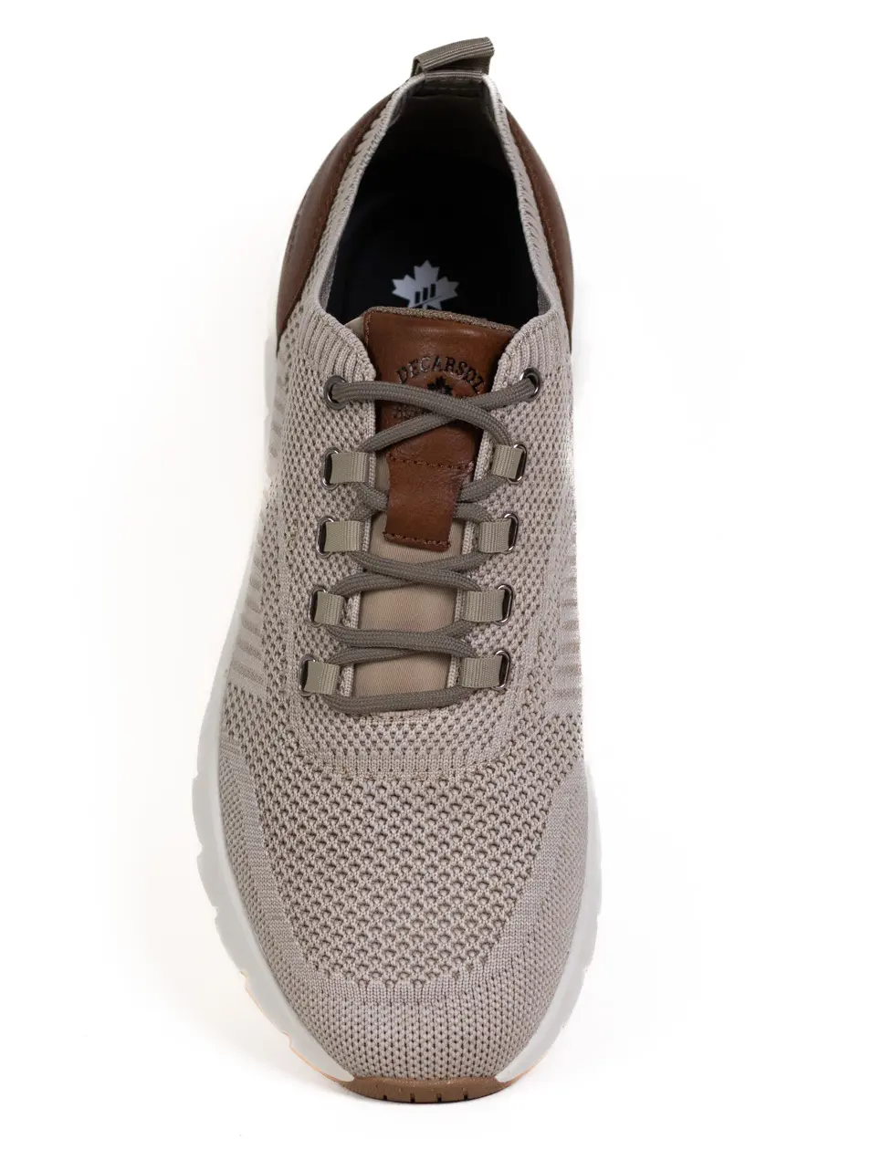 Sneakers Bărbați Bej, Textil Tricotat, Inserții Piele Maro, Talpă Segmentată Albă [1]