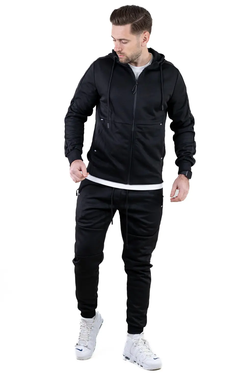 Trening barbati cu hanorac si pantaloni, material elastic, negru [11]