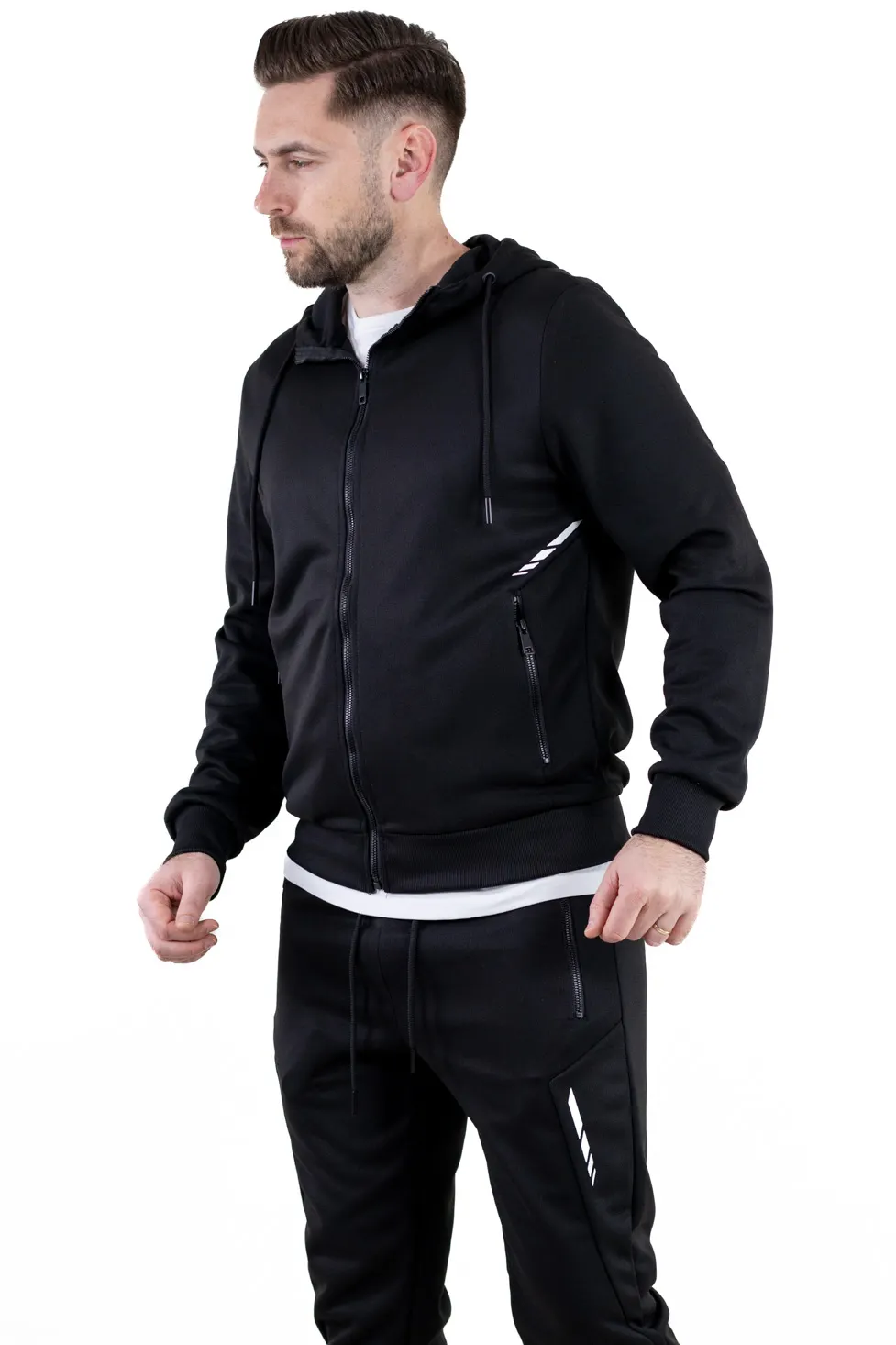 Trening negru confort cu fermoar si gluga [5]