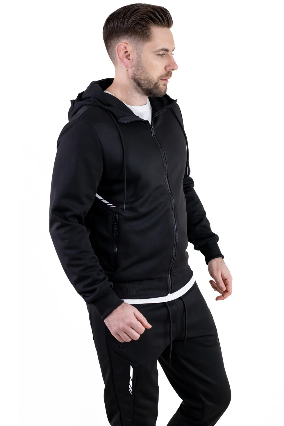Trening negru confort cu fermoar si gluga [4]