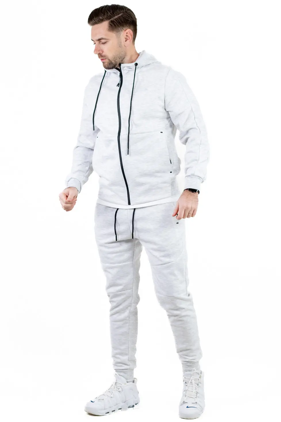 Trening barbati cu hanorac si pantaloni, material elastic, gri [8]