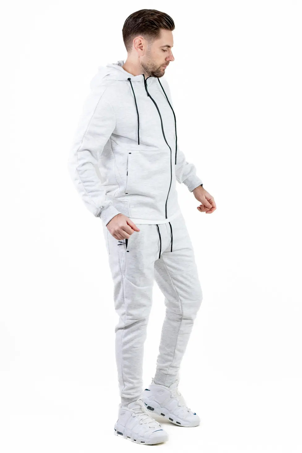 Trening barbati cu hanorac si pantaloni, material elastic, gri [9]