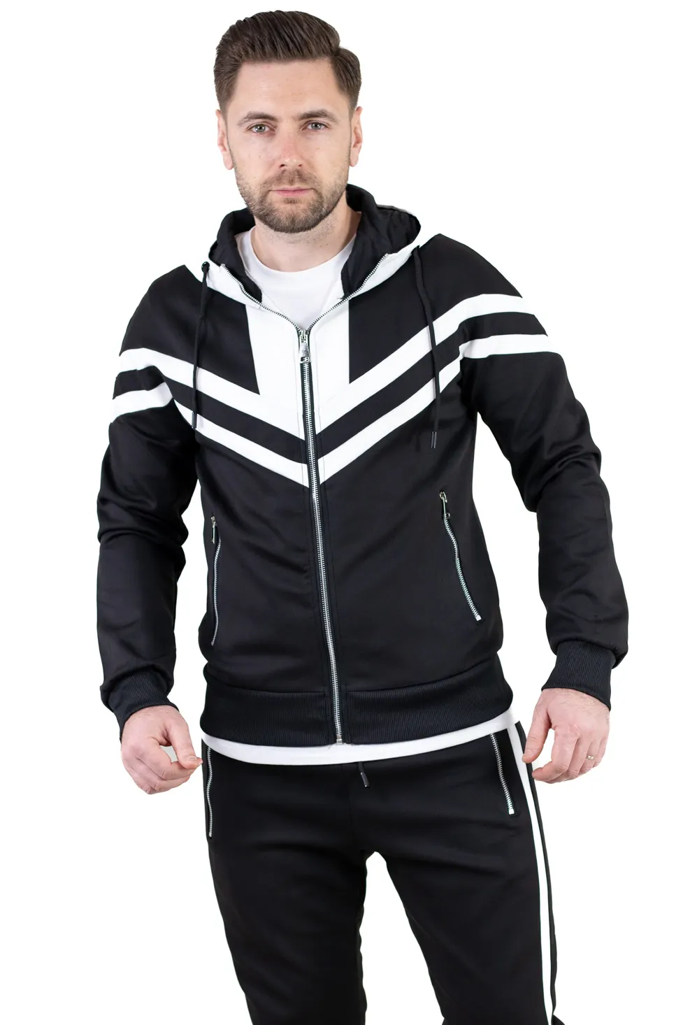 TRENINGURI - Trening barbati negru cu dungi albe contrast