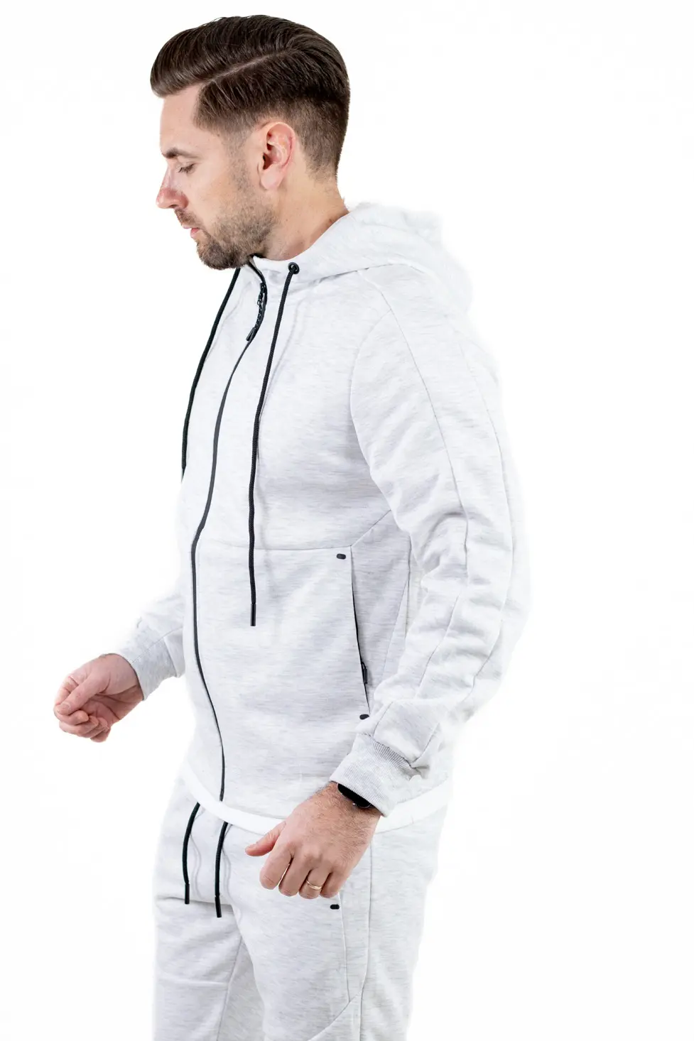 Trening barbati cu hanorac si pantaloni, material elastic, gri [4]