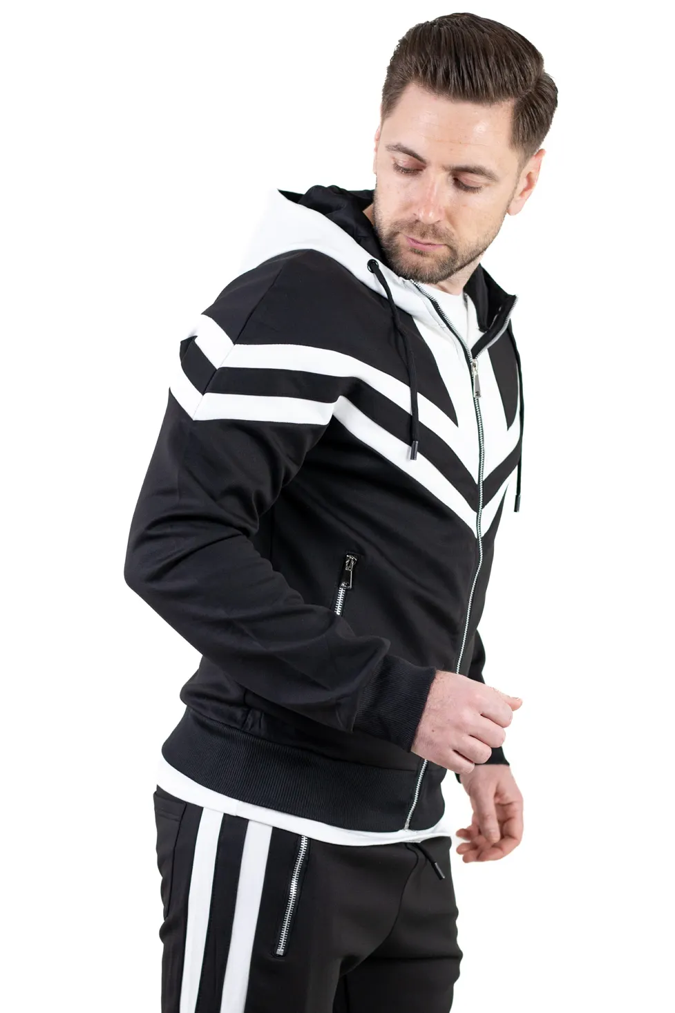 Trening barbati negru cu dungi albe contrast [2]