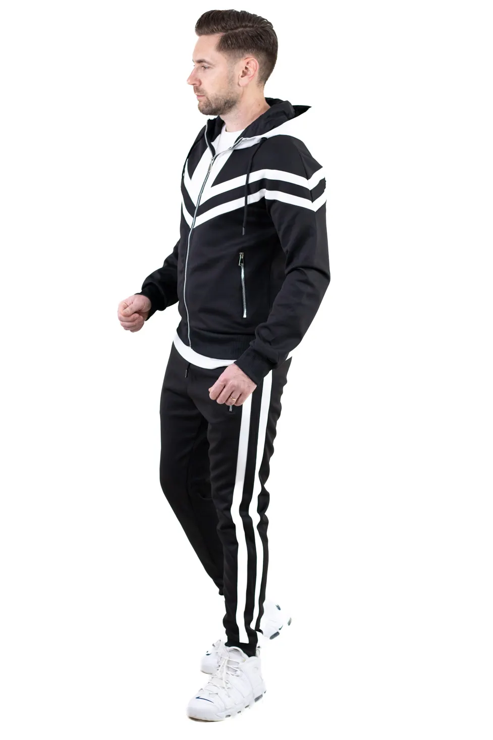 Trening barbati negru cu dungi albe contrast [8]