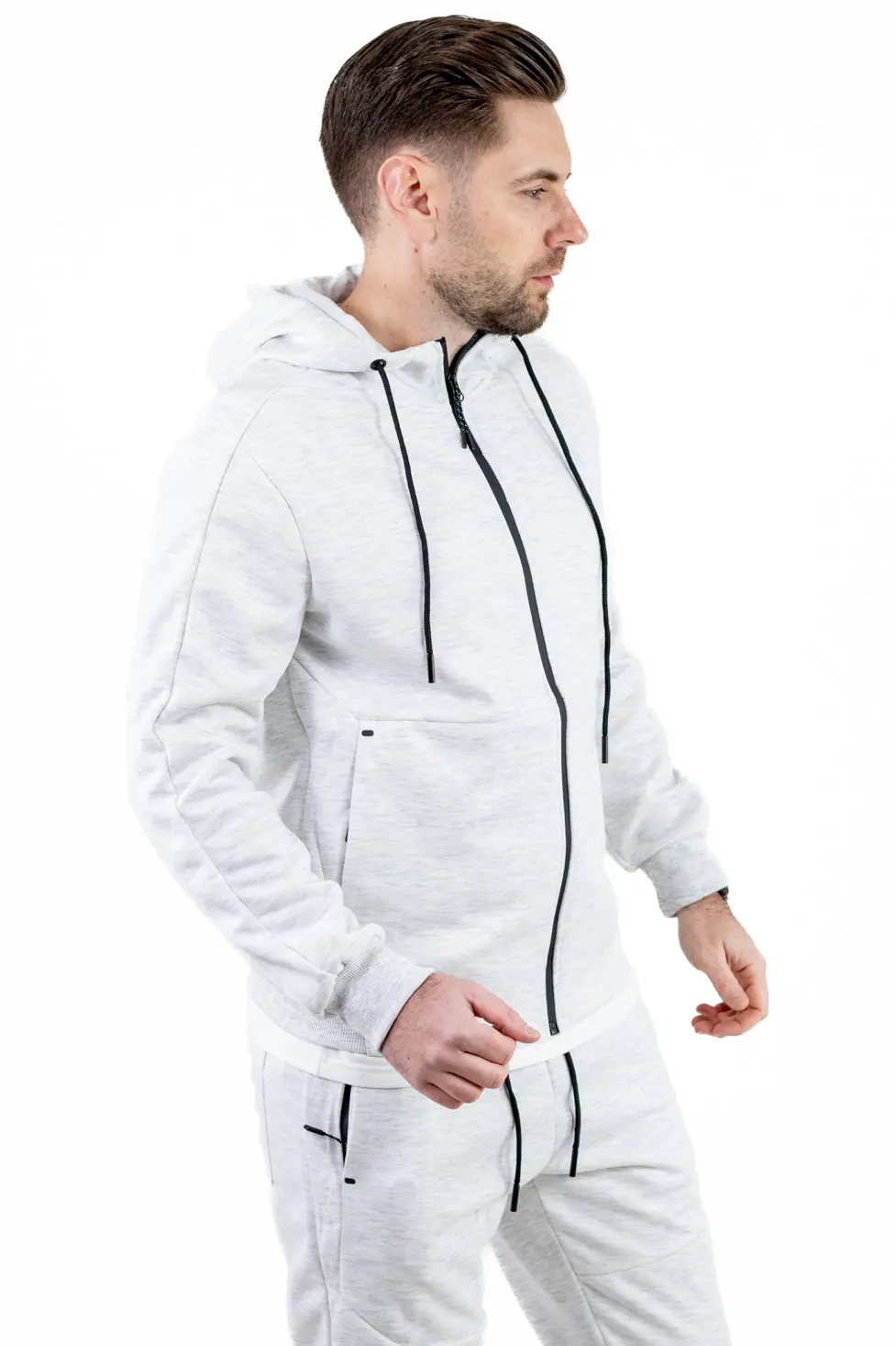 Trening barbati cu hanorac si pantaloni, material elastic, gri [3]