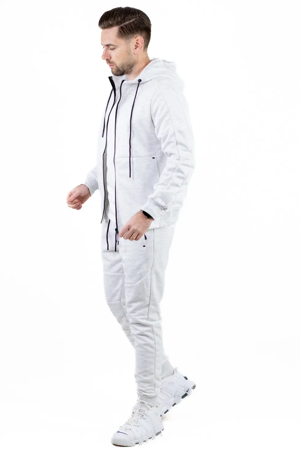 TRENINGURI - Trening barbati cu hanorac si pantaloni, material elastic, gri