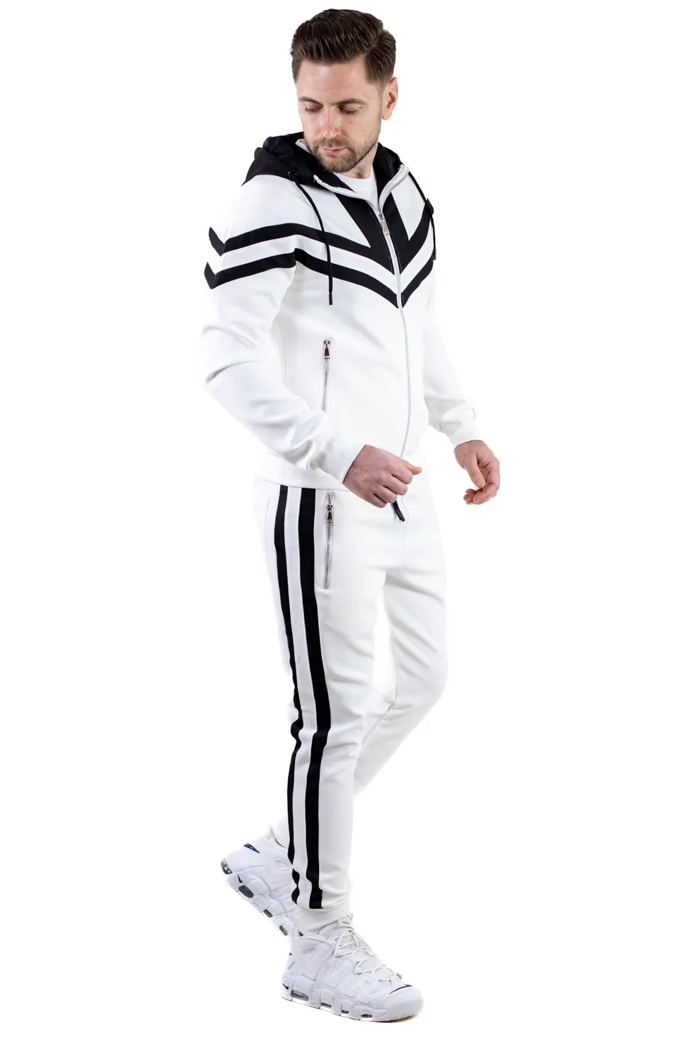 TRENINGURI - Trening barbati alb cu dungi negre contrast