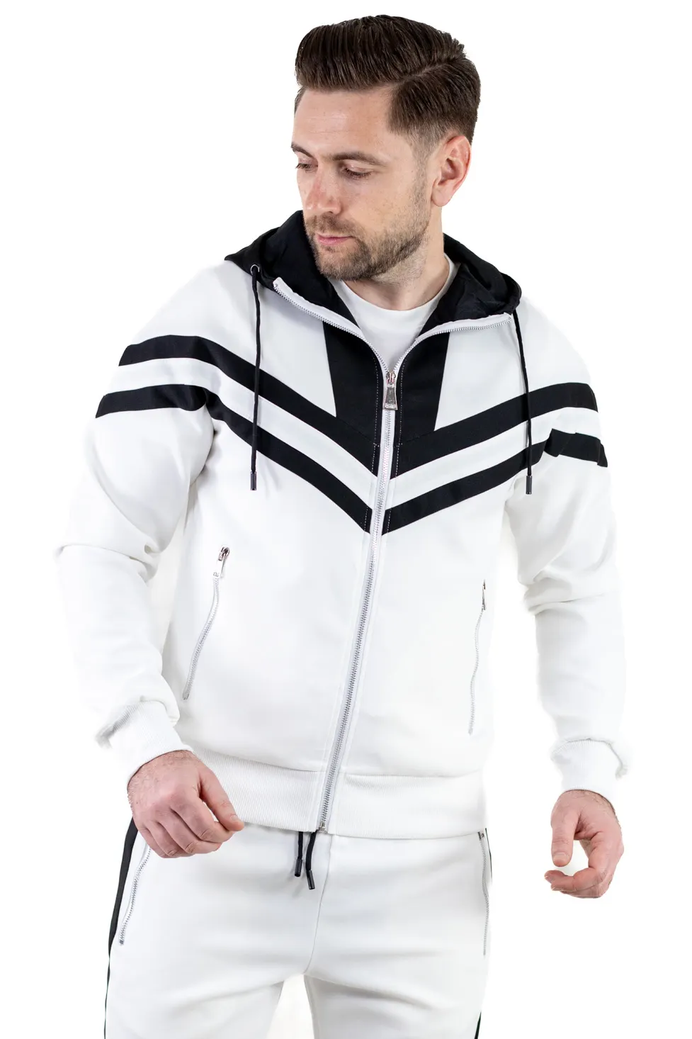 Trening barbati alb cu dungi negre contrast [3]
