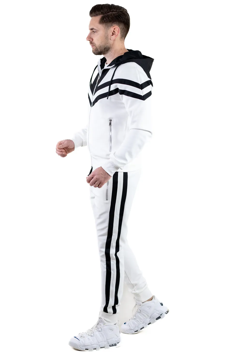 Trening barbati alb cu dungi negre contrast [9]