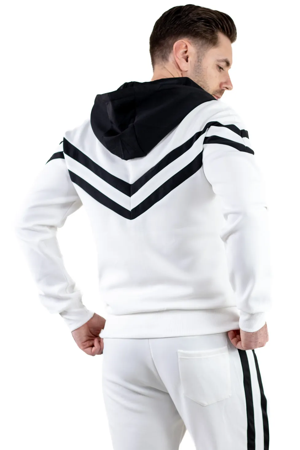 Trening barbati alb cu dungi negre contrast [5]