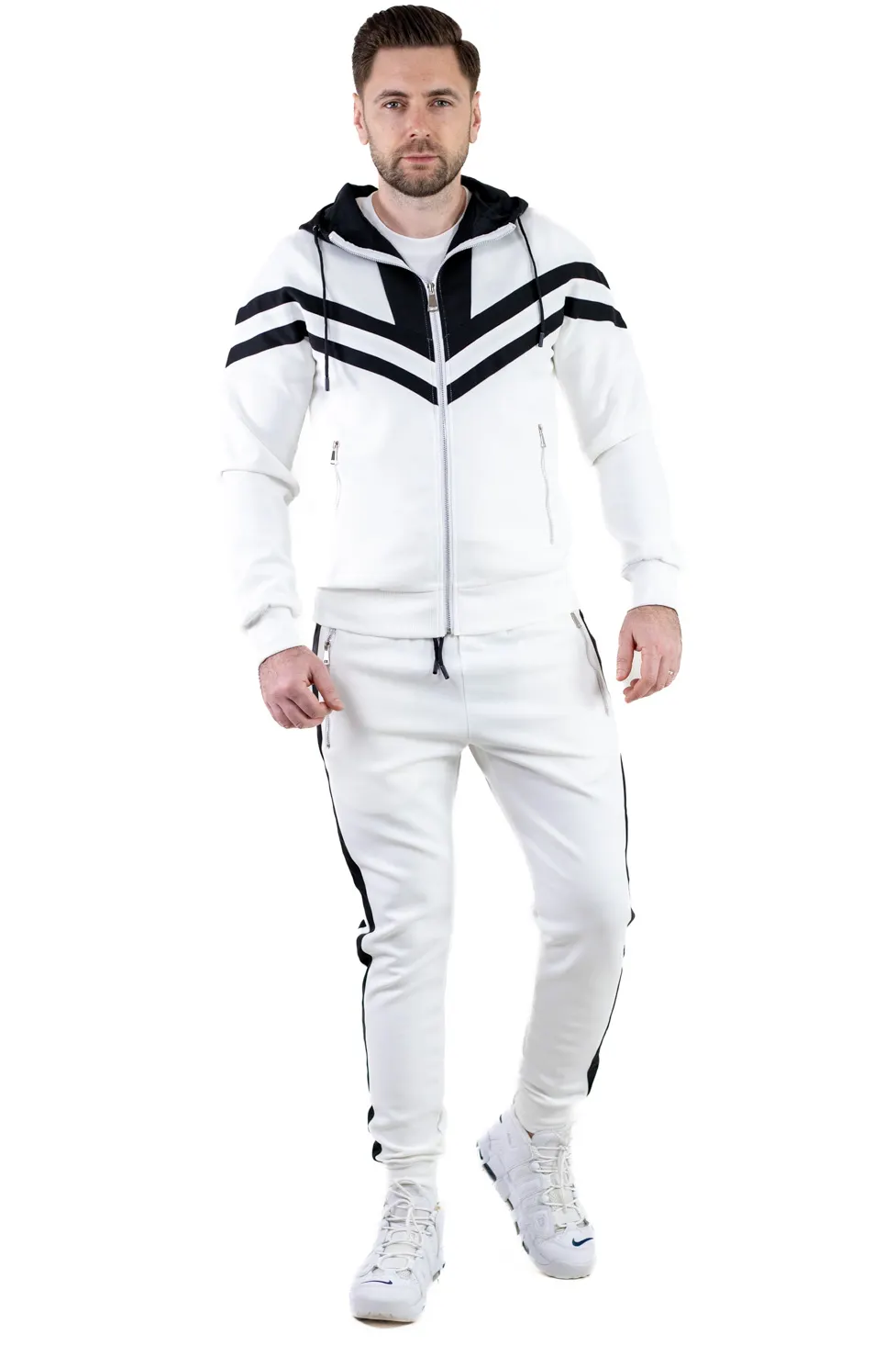 Trening barbati alb cu dungi negre contrast [7]