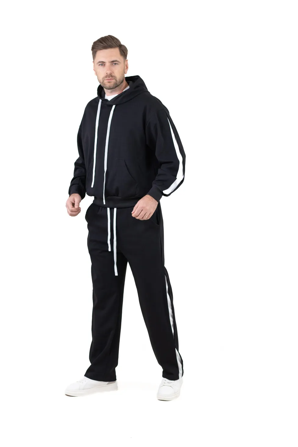 Trening bărbați oversize negru cu inserții albe [1]