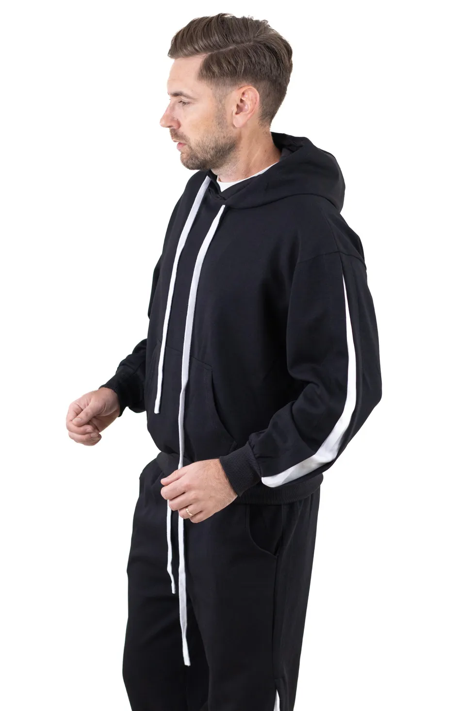 Trening bărbați oversize negru cu inserții albe [3]