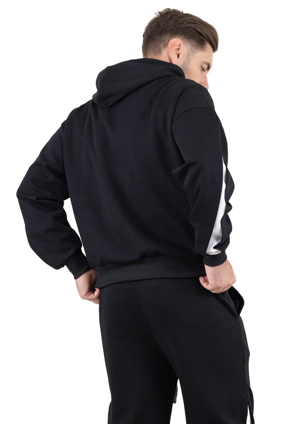 Trening bărbați oversize negru cu inserții albe [5]