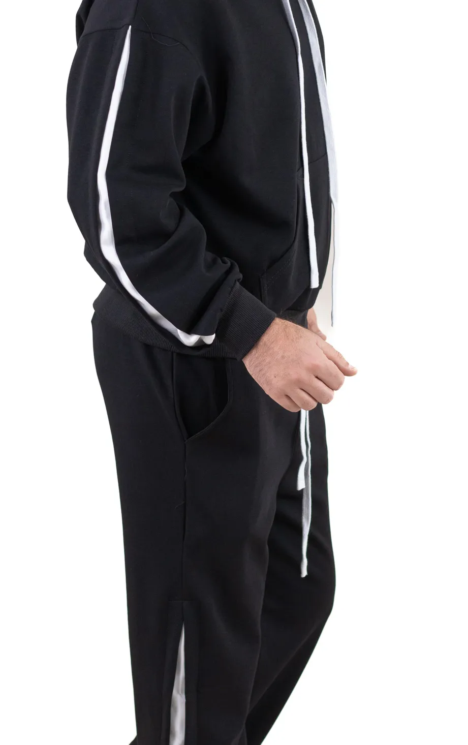Trening bărbați oversize negru cu inserții albe [4]