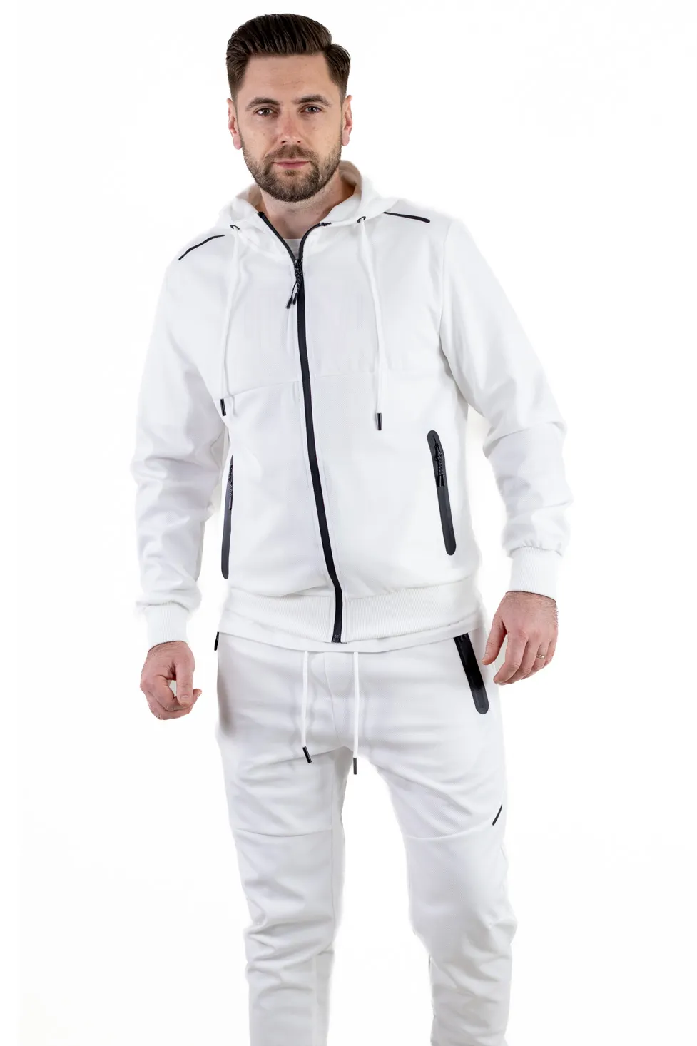 TRENINGURI - Trening alb confort cu detalii negre