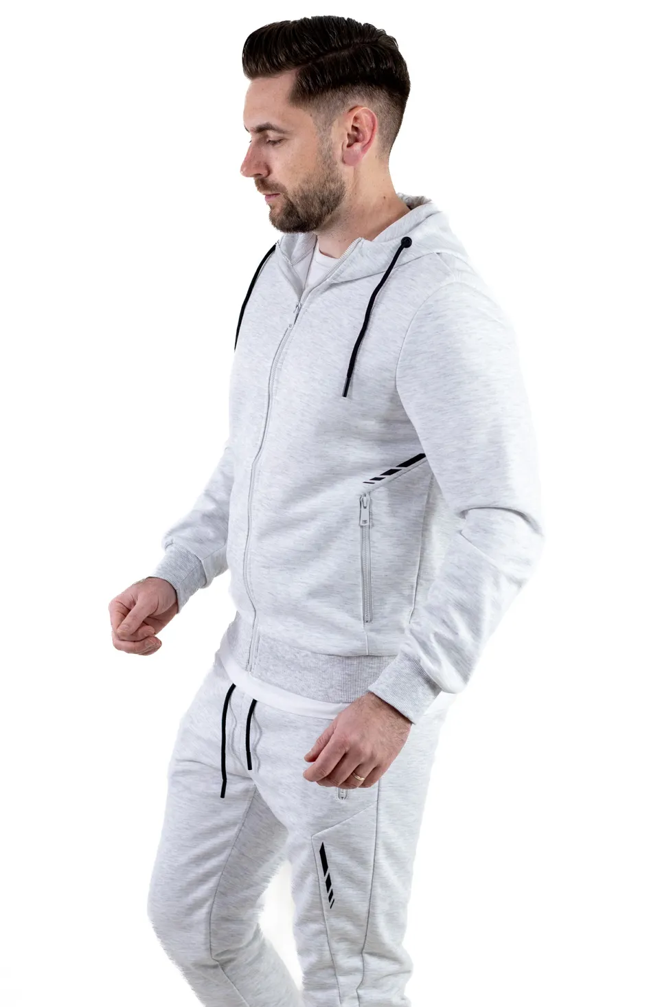 TRENINGURI - Trening gri confort cu fermoar si gluga