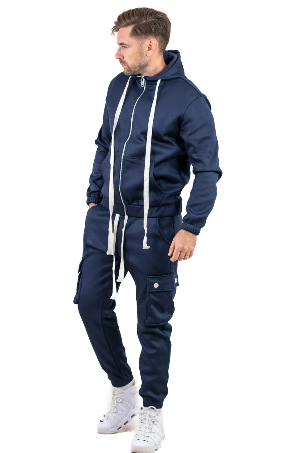 TRENINGURI - Trening gros bleumarin vătuit cu glugă și pantaloni cargo